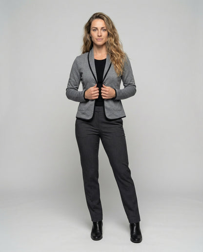 Damen Jersey-Blazer Mit Kontrastpaspel Schwarz - Eveloria
