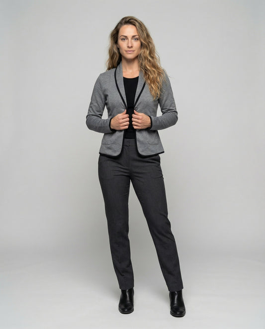 Damen Jersey-Blazer Mit Kontrastpaspel Schwarz - Eveloria