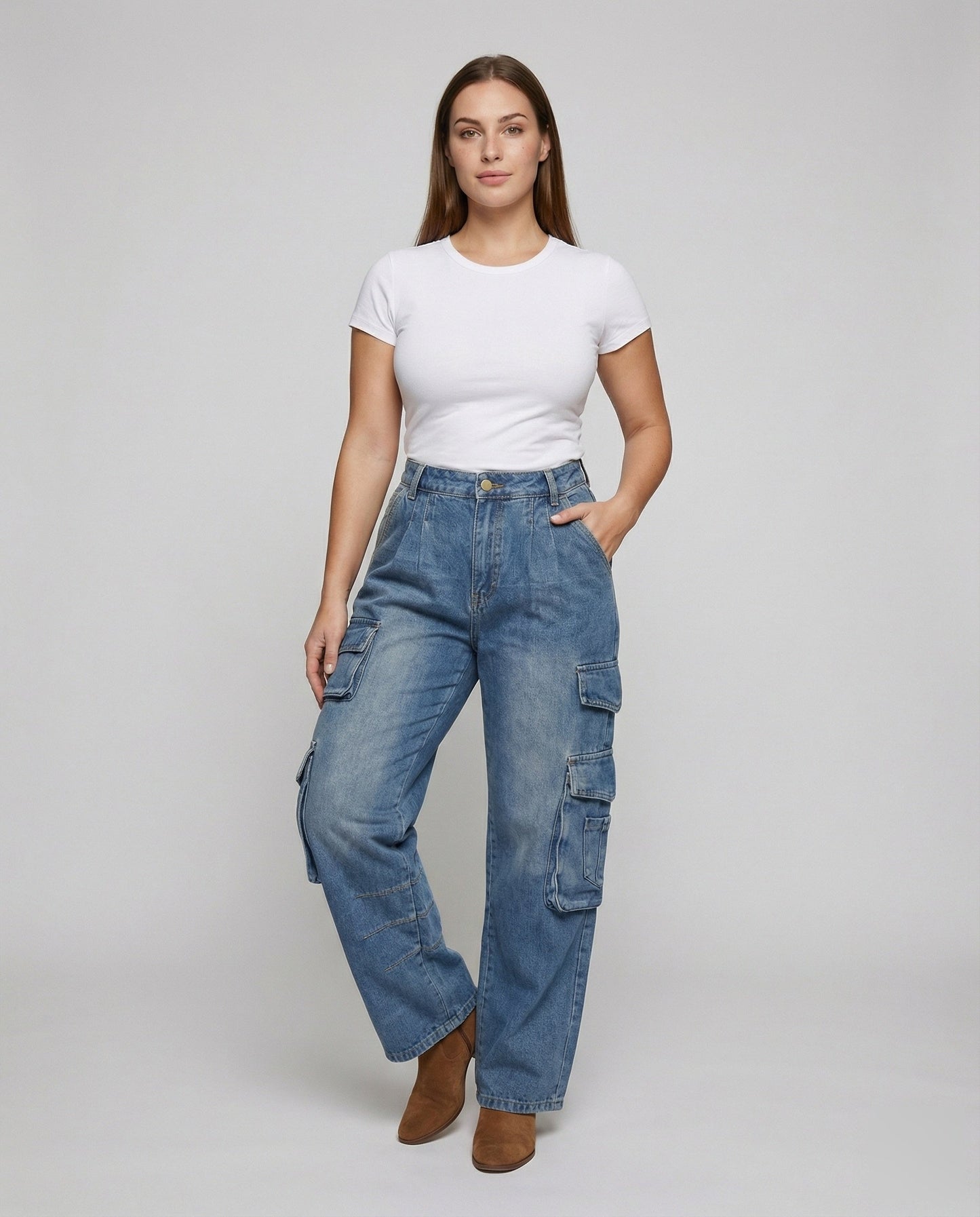 Damen Robuste Cargo-Hose Hochtailliert - Eveloria