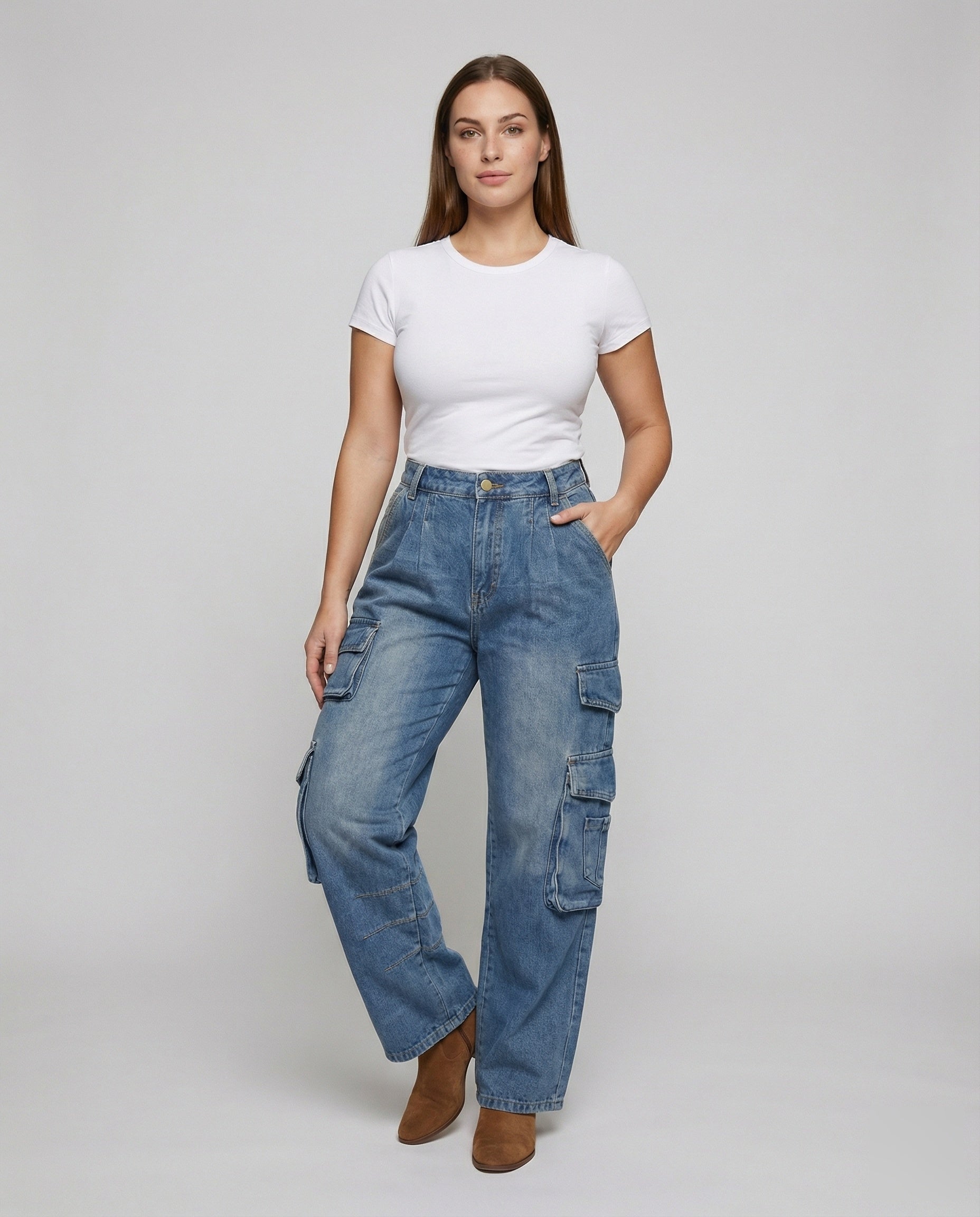 Damen Robuste Cargo-Hose Hochtailliert - Eveloria