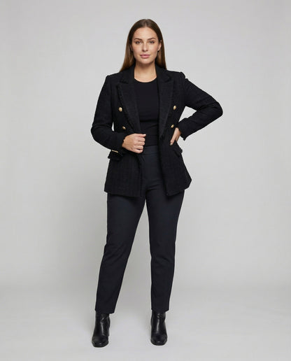 Damen Bouclé Blazer mit Metallknöpfen - Eveloria