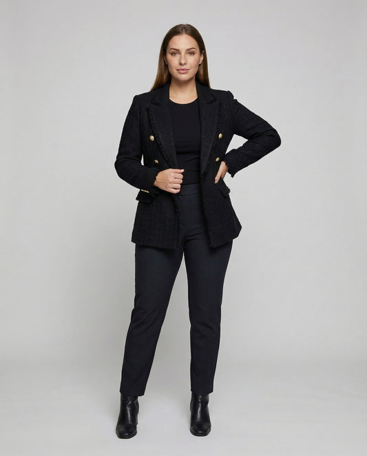 Damen Bouclé Blazer mit Metallknöpfen - Eveloria