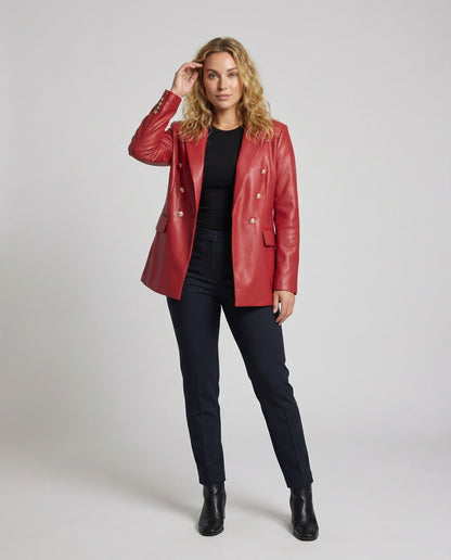 Damen Kunstleder Blazer Tailliert Schwarz - Eveloria