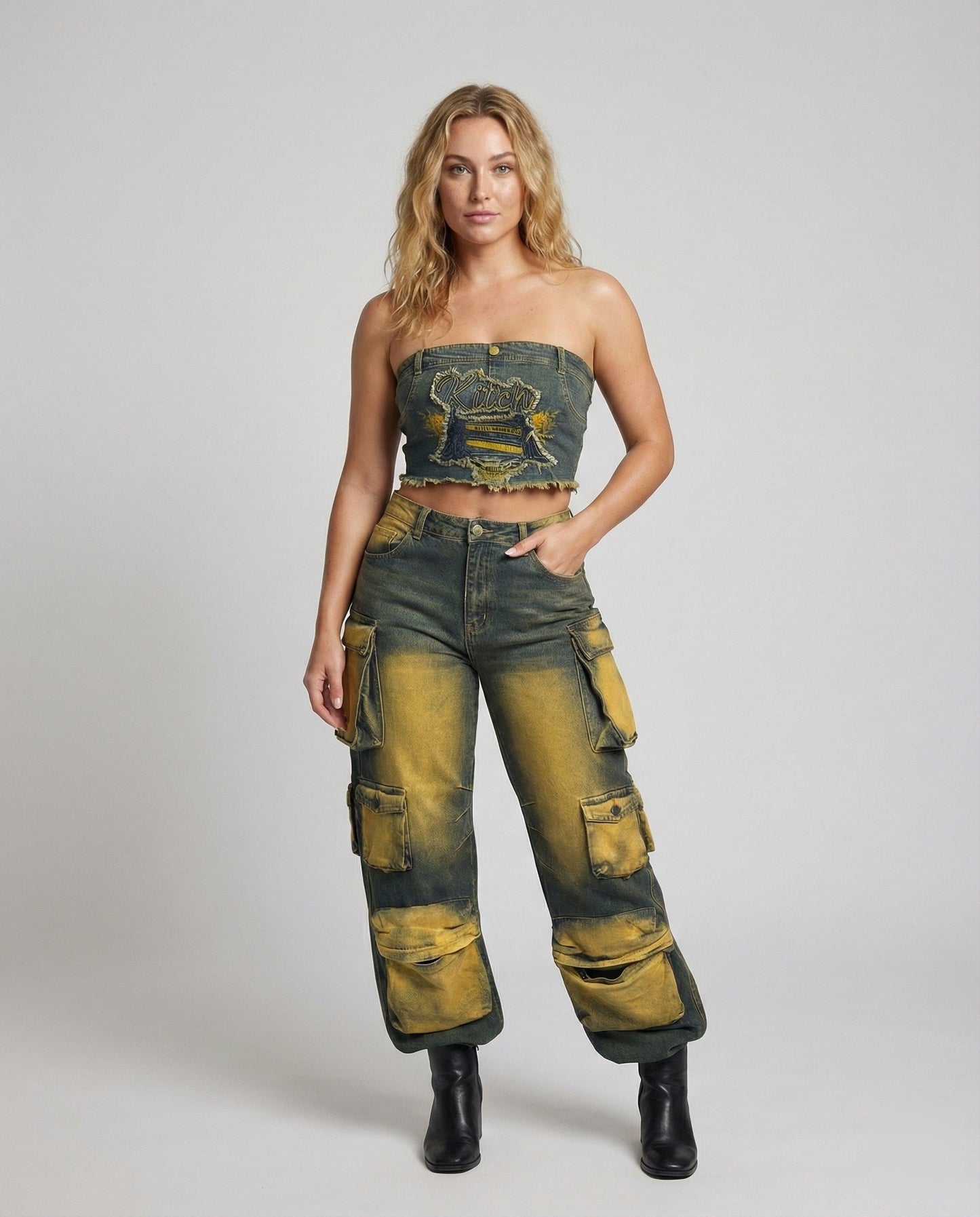 Damen Trägerlose Jeans-Set - Eveloria