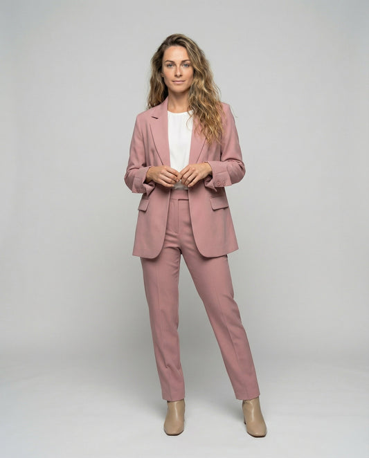 Damen Oversize Blazer Hosenensemble Bundfalten Beige - Eveloria
