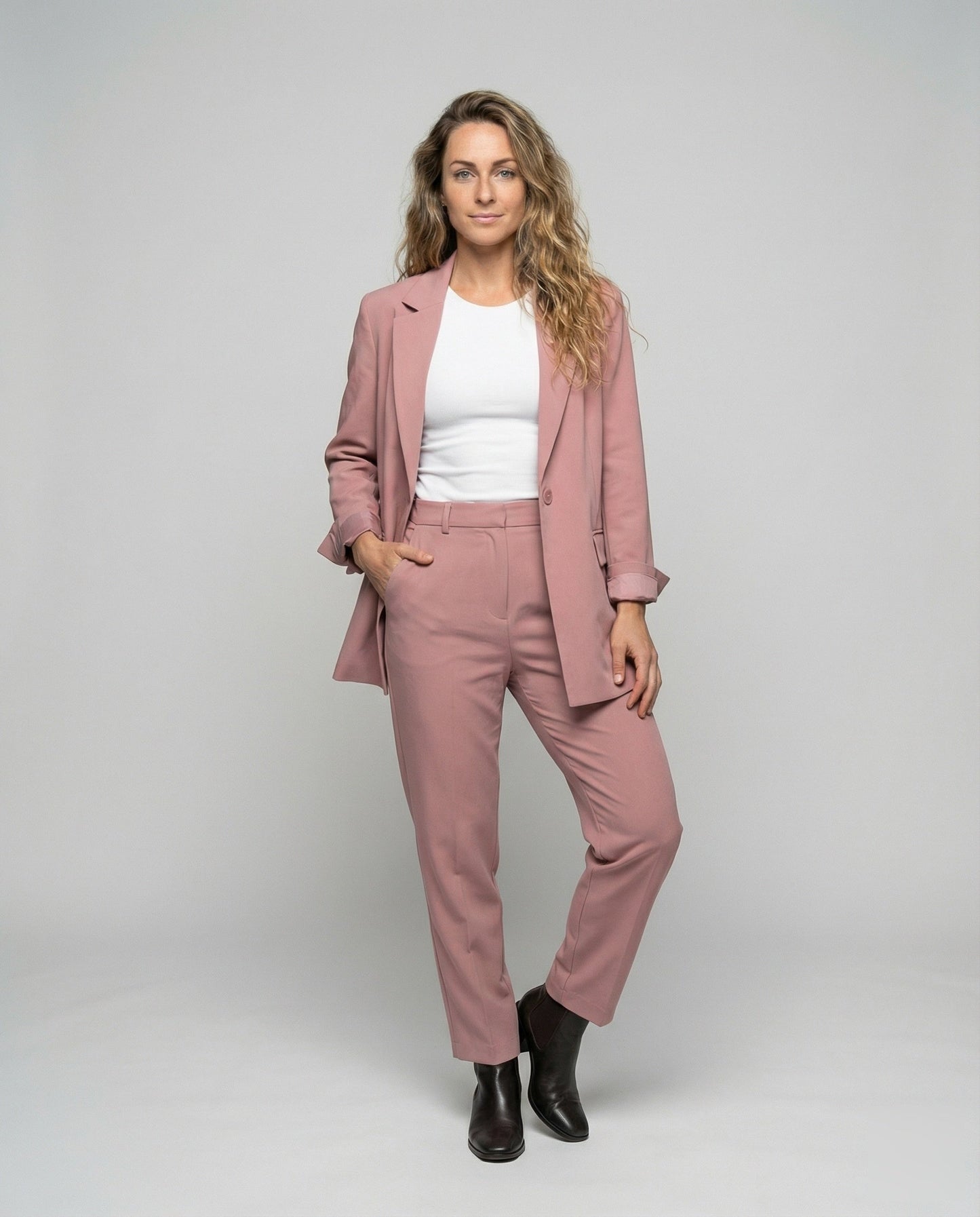Damen Blazerhosen-Set Lockere Weite Bein Schwarz - Eveloria