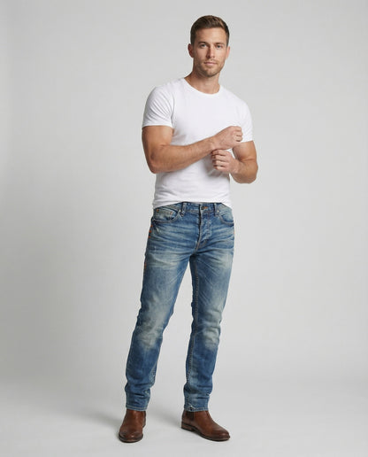 Herren Jeans Used Look Denim Blau - Eveloria