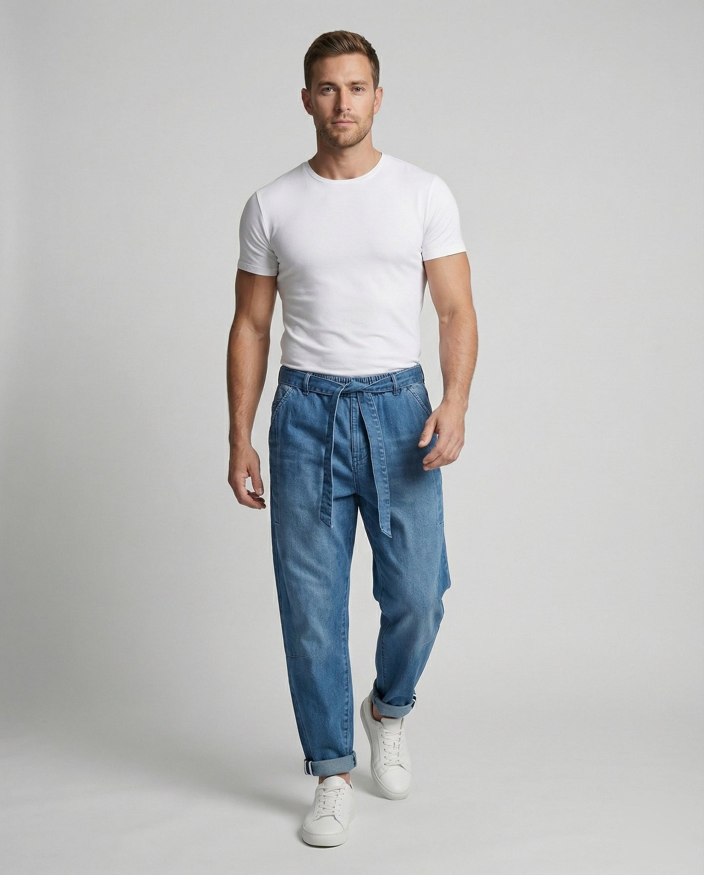 Herren Denim Slouch Pants Komfortbund Dunkelblau - Eveloria