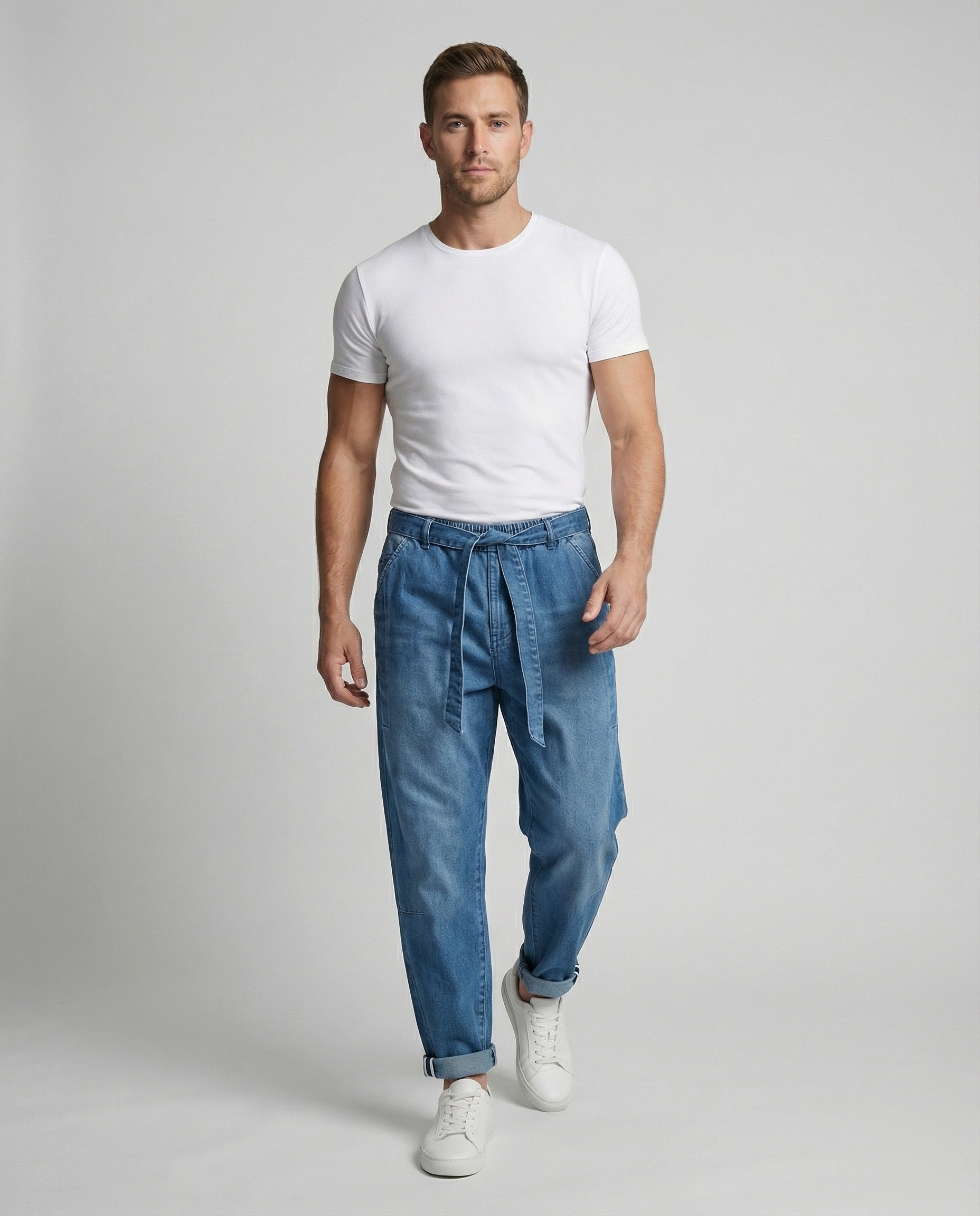 Herren Denim Slouch Pants Komfortbund Dunkelblau - Eveloria