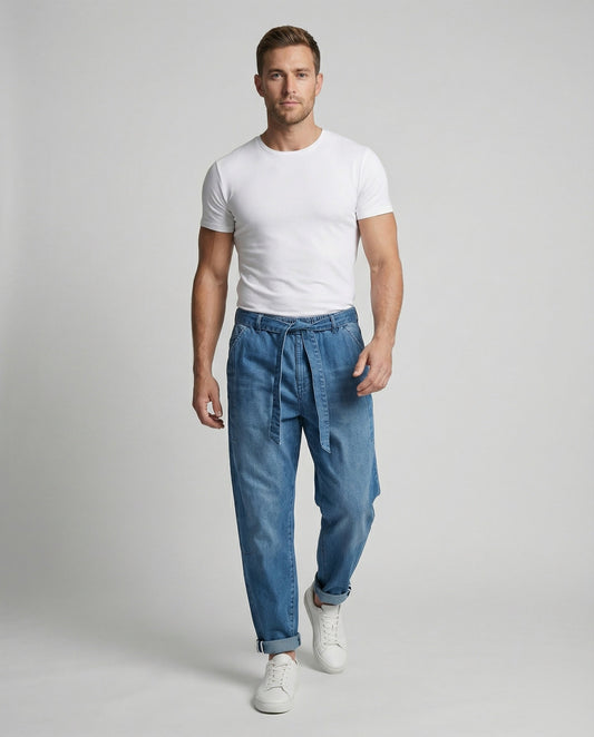 Herren Denim Slouch Pants Komfortbund Dunkelblau - Eveloria