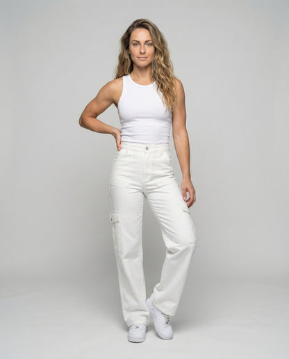Damen Cargohose Taillenbetont Langbein - Eveloria