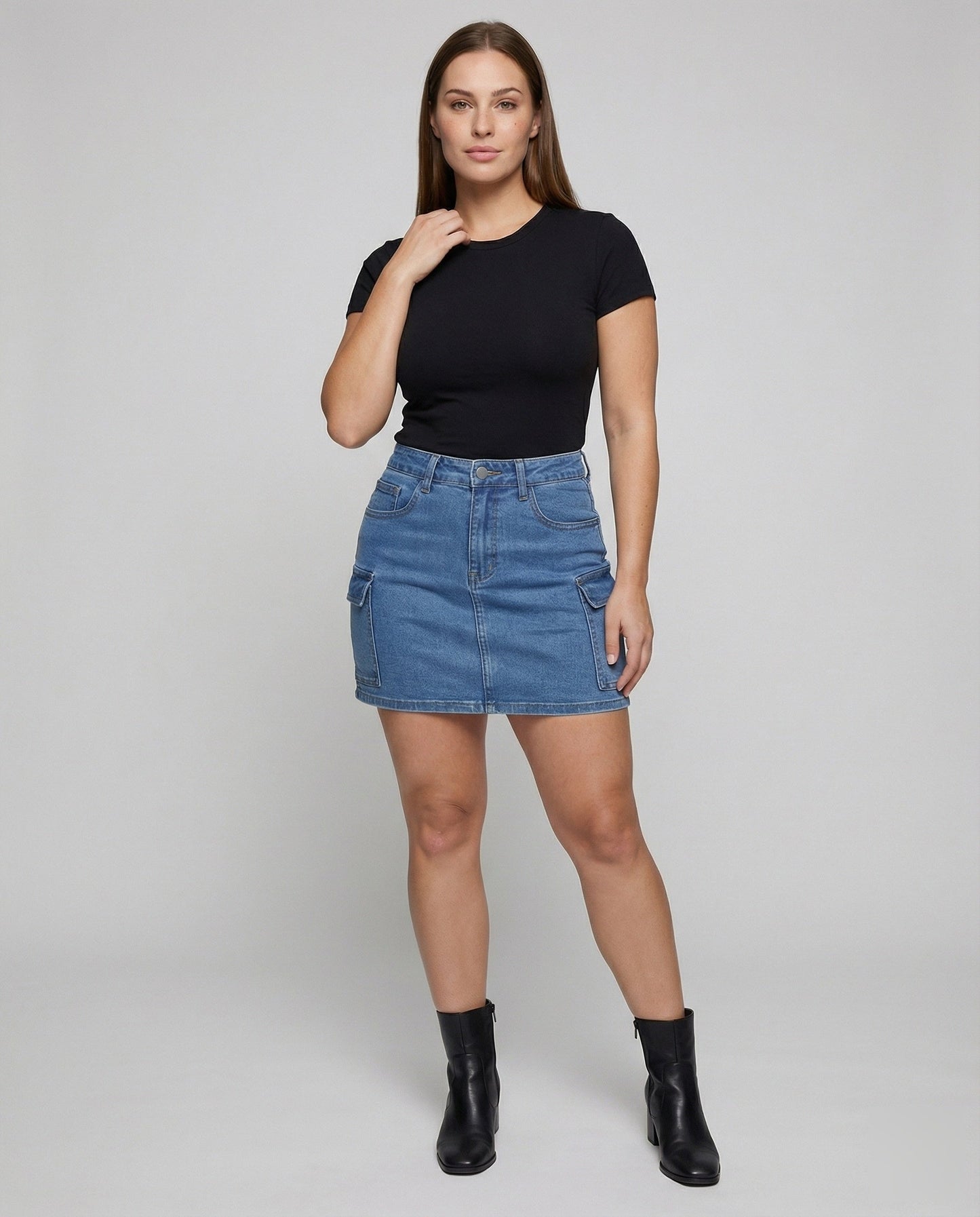 Damen Jeans Minirock Seitentasche - Eveloria