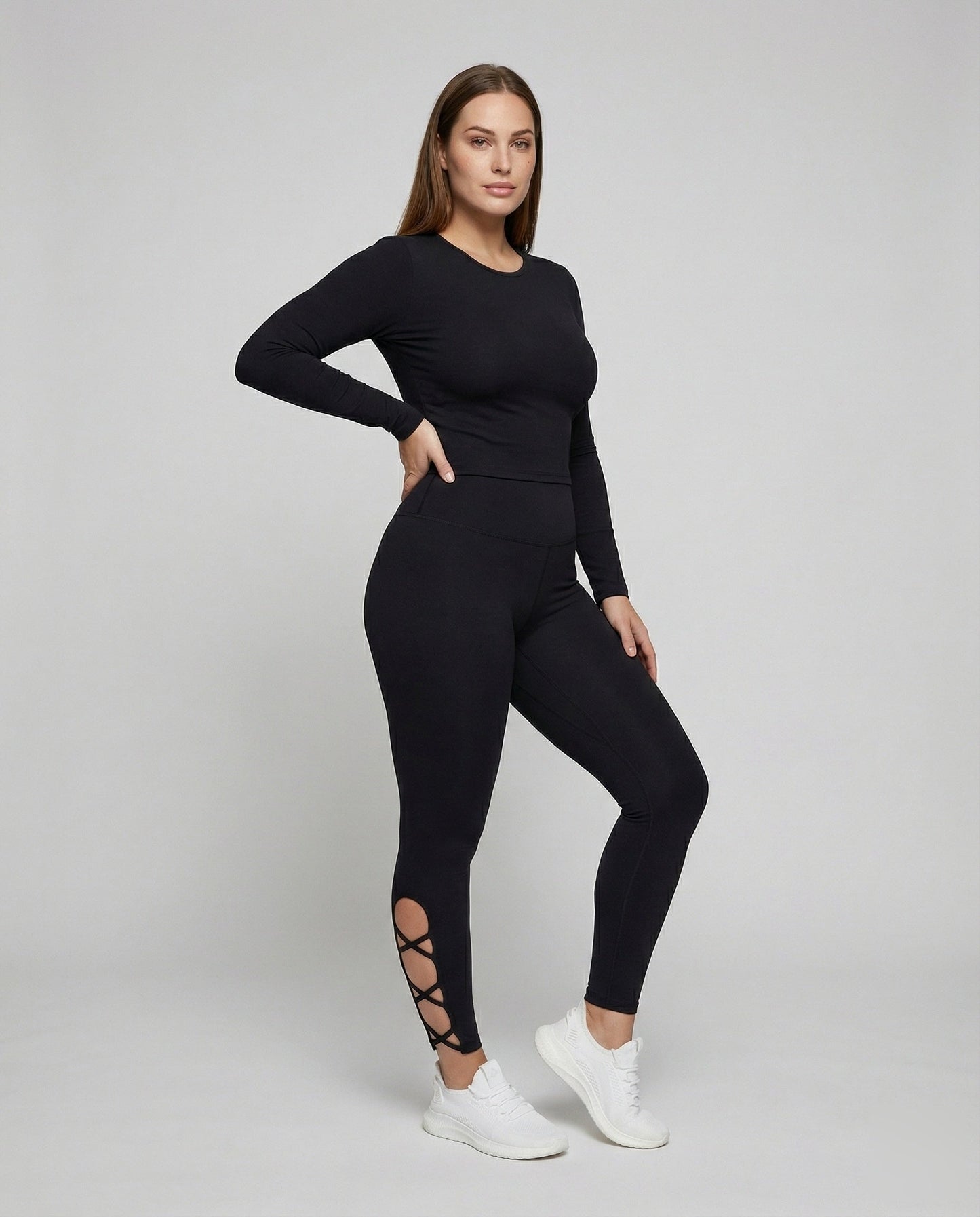 Damen Leggings Taillenformend Riemchen-Detail - Eveloria