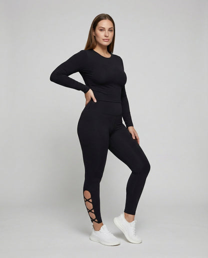 Damen Leggings Taillenformend Riemchen-Detail - Eveloria