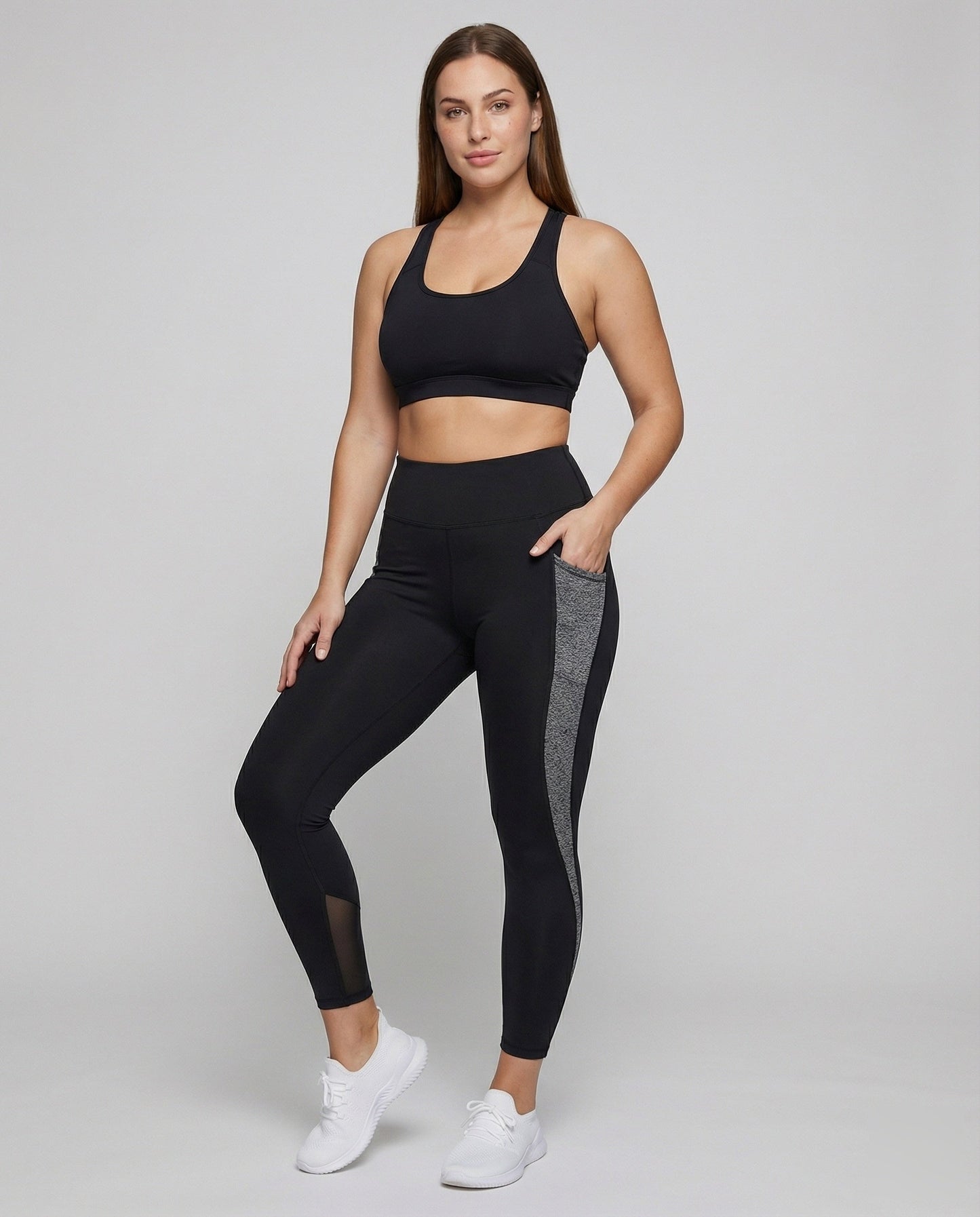 Damen Trainingsleggings Netzeinsatz Schwarz - Eveloria