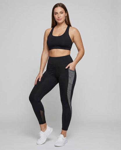 Damen Trainingsleggings Netzeinsatz Schwarz - Eveloria