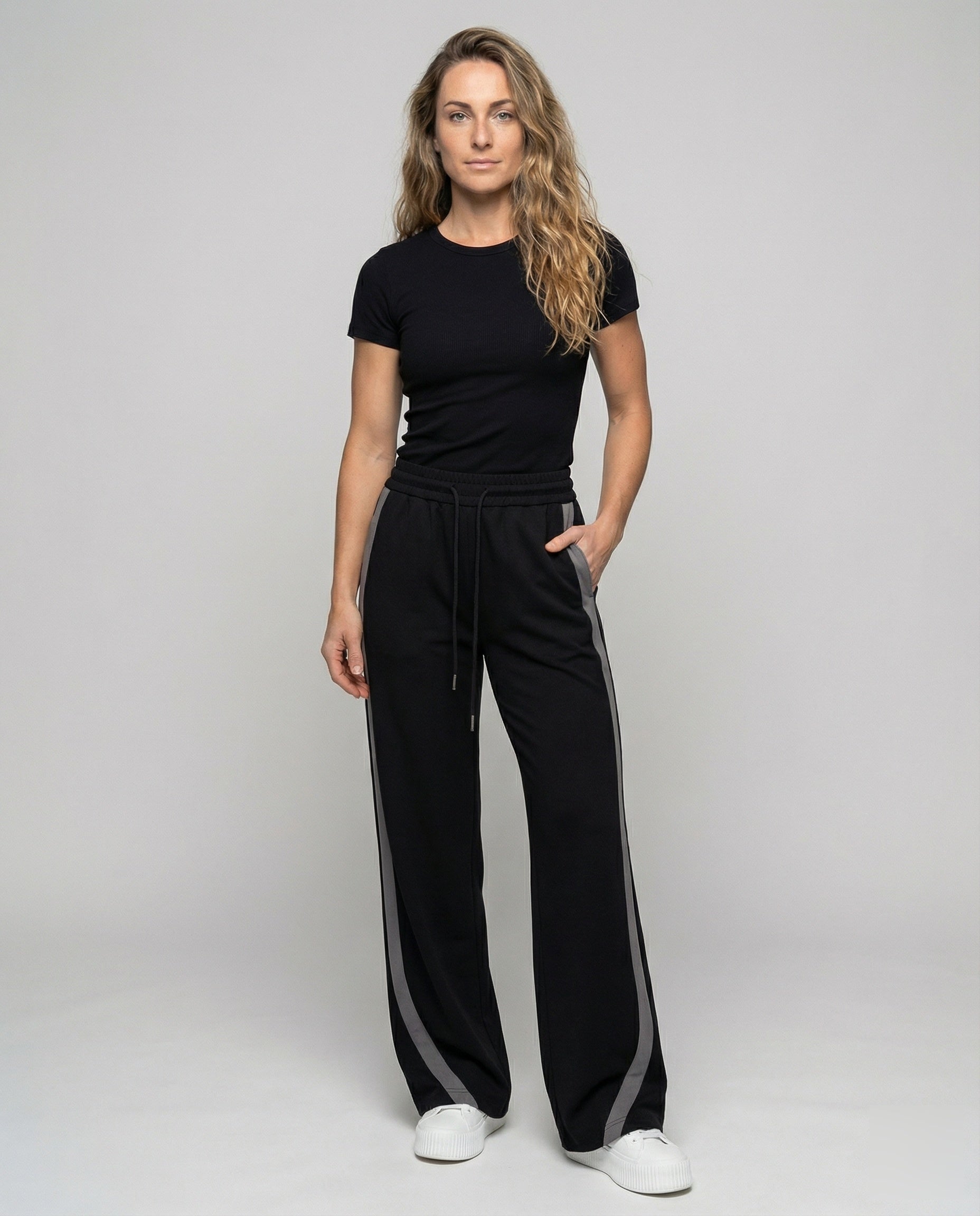 Damen Freizeithose Taillenhohe Hose Kontraststreifen - Eveloria