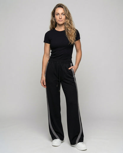 Damen Freizeithose Taillenhohe Hose Kontraststreifen - Eveloria