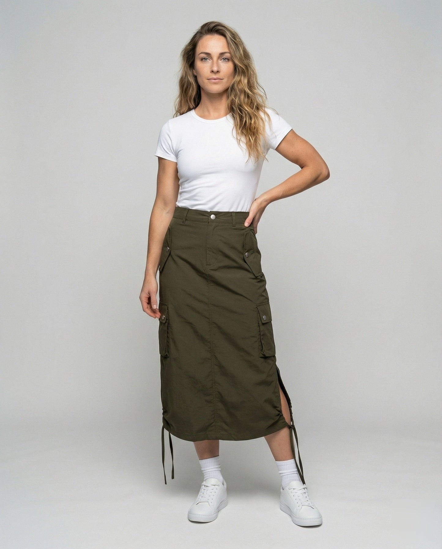 Damen Midirock Taillenhoher Cargo-Rock mit Klappentaschen - Eveloria