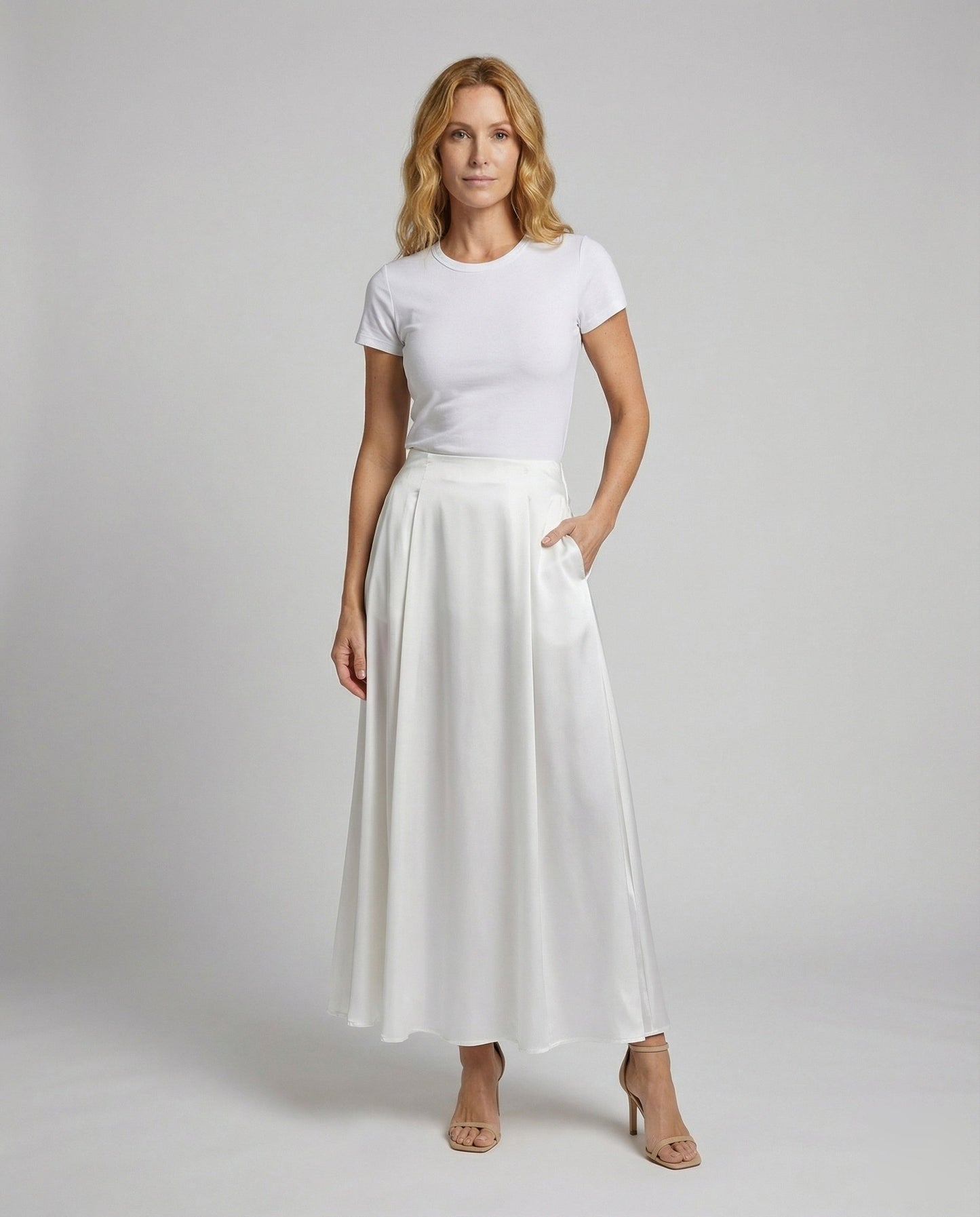 Damen Maxi-Kreisrock Satin-Look - Eveloria