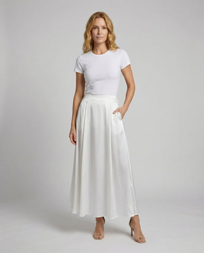 Damen Maxi-Kreisrock Satin-Look - Eveloria