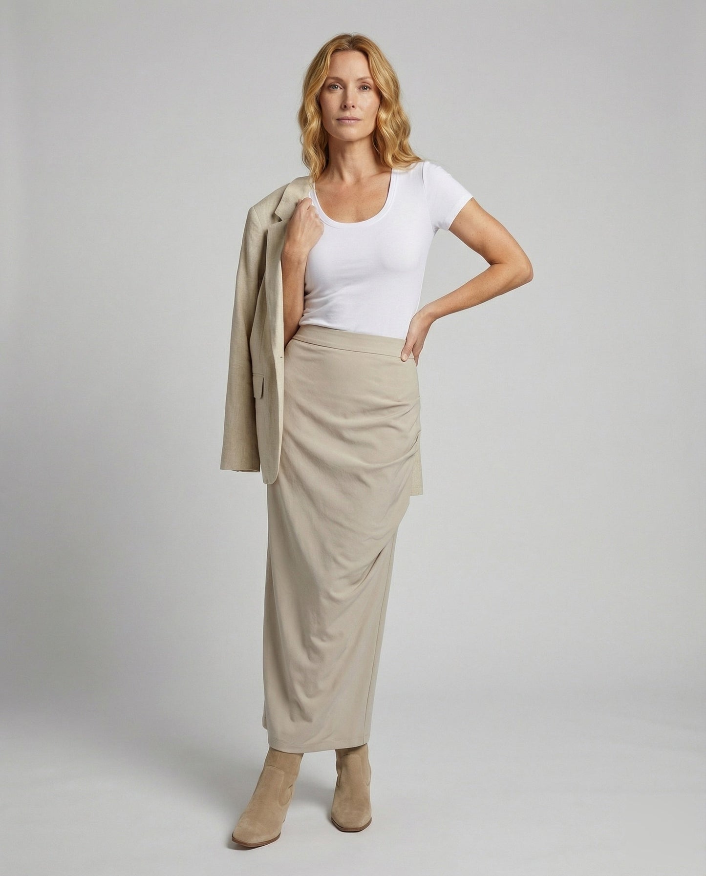 Damen Maxirock Taillenlang Mit Seitlicher Raffung - Eveloria