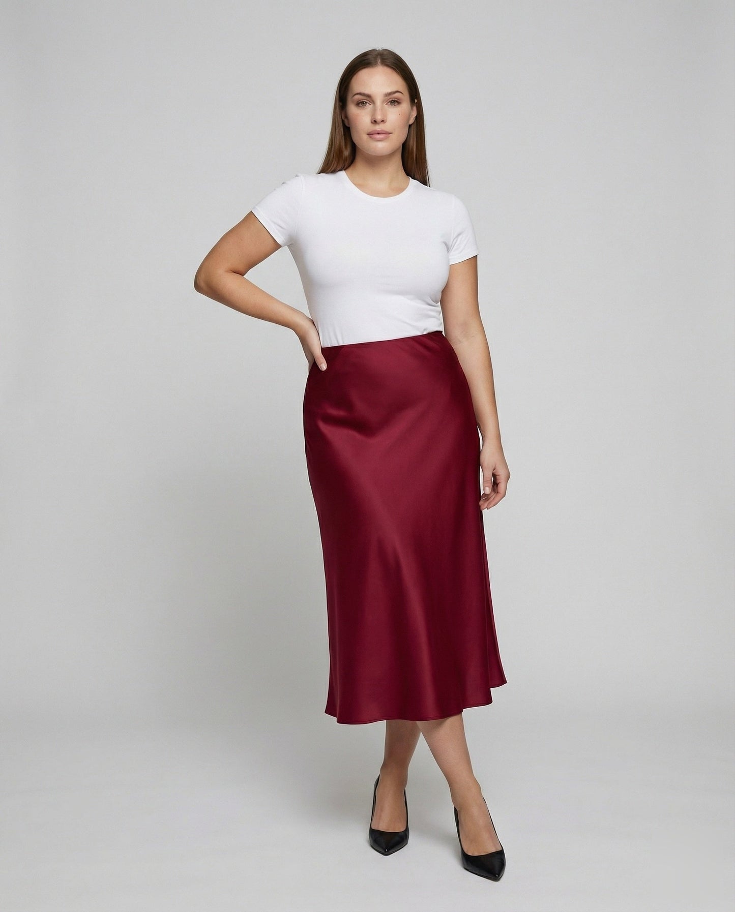 Damen Midirock Schrägschnitt Satin - Eveloria
