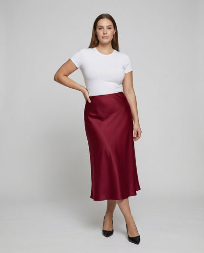 Damen Midirock Schrägschnitt Satin - Eveloria