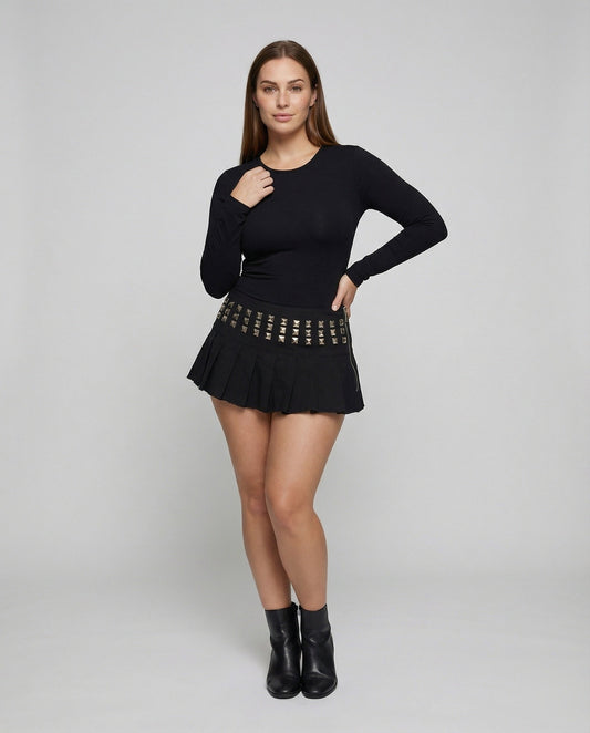 Damen Minirock Plissee mit Nieten Schwarz - Eveloria