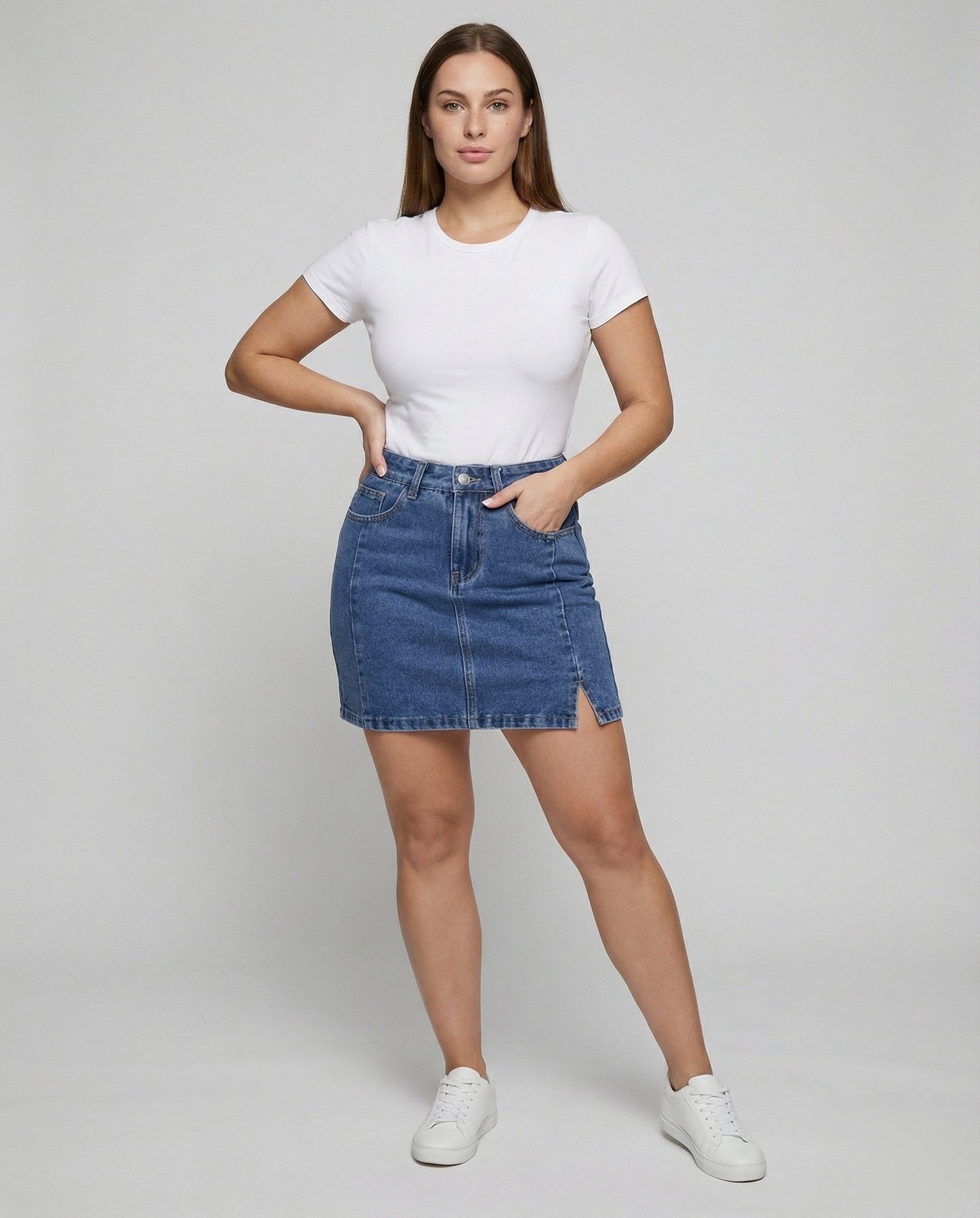 Damen A-Linie Denim Mini-Rock mit Seitenschlitz - Eveloria