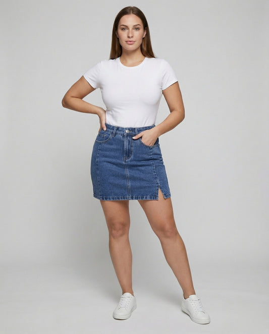 Damen A-Linie Denim Mini-Rock mit Seitenschlitz - Eveloria