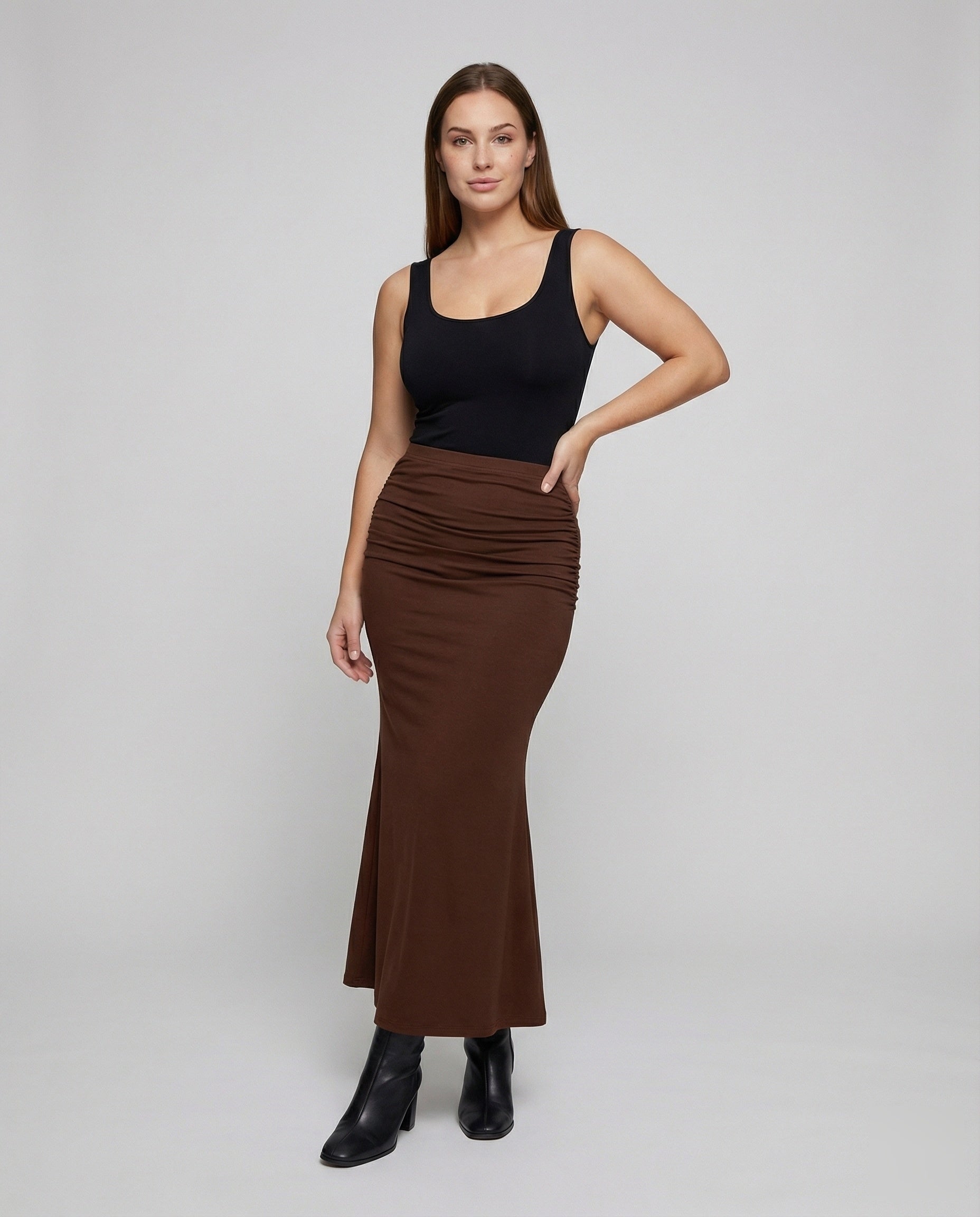 Damen High-Waist-Midi-Rock Trompetensaum - Eveloria