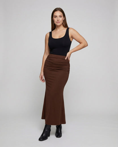 Damen High-Waist-Midi-Rock Trompetensaum - Eveloria
