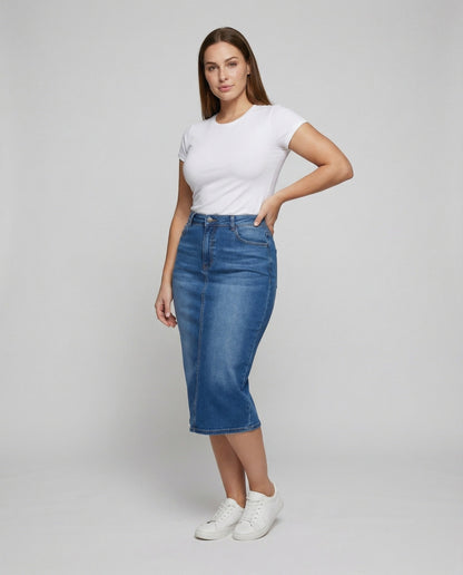 Damen Jeansrock Mittige Ziernaht Schwarz - Eveloria