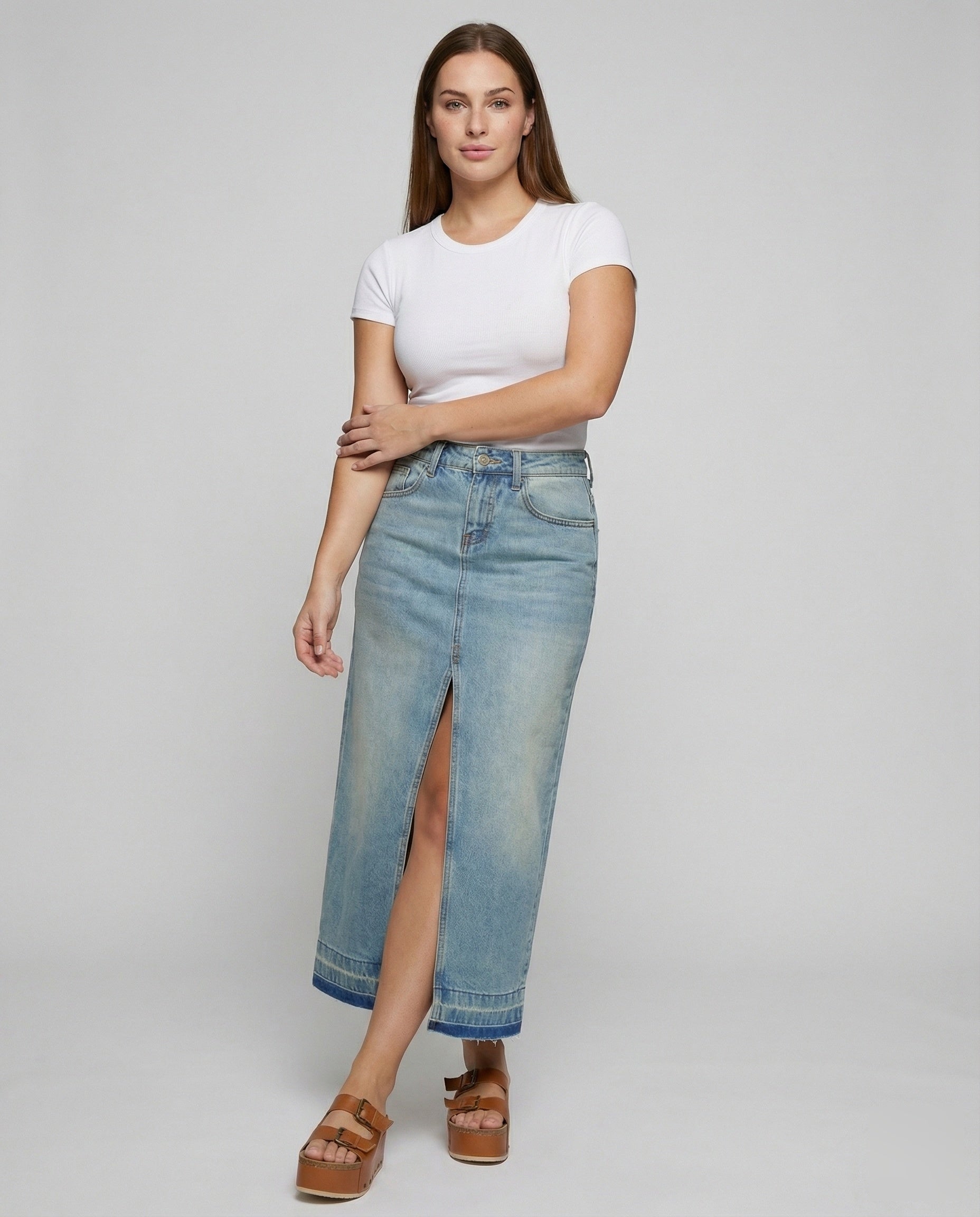 Damen Maxirock Jeans Ausgefranster Saum - Eveloria