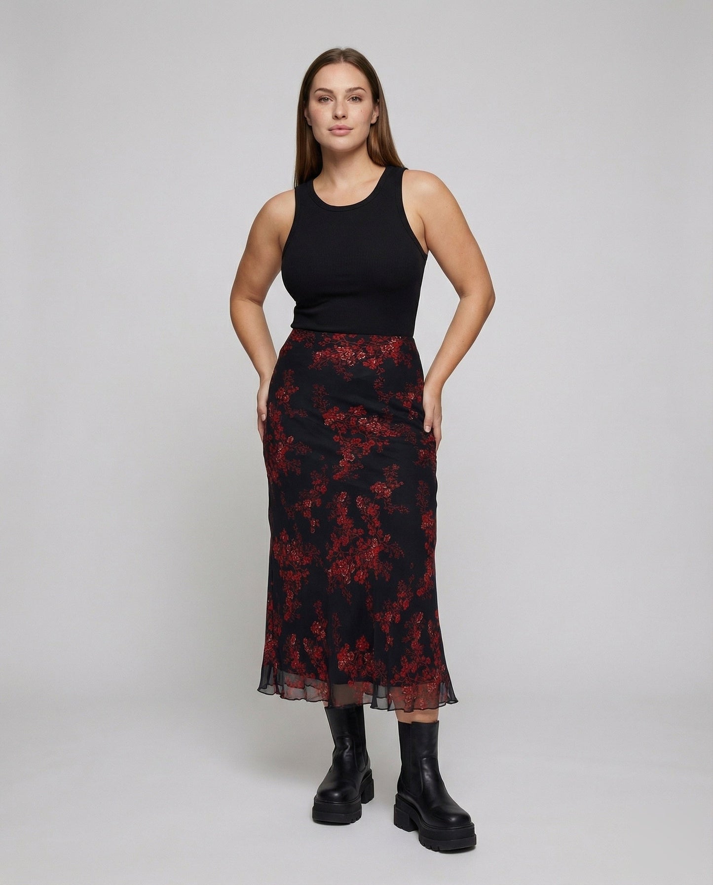 Damen Chiffonrock Florale Stickerei - Eveloria
