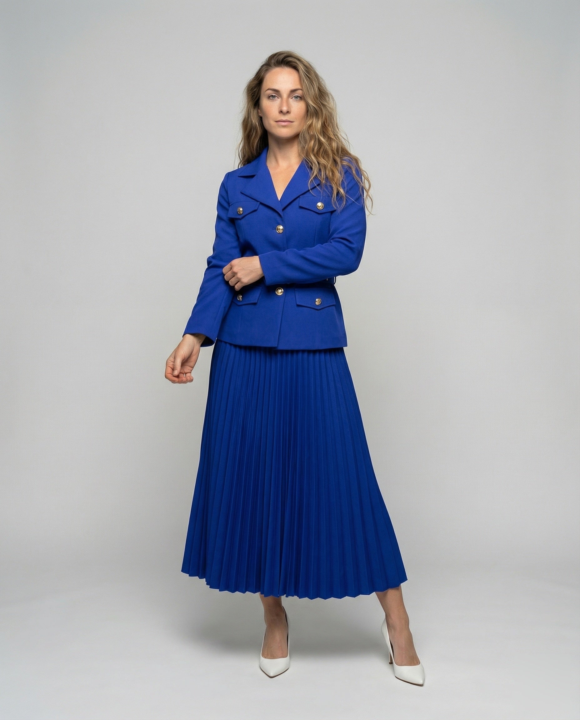 Damen Blazer-Set Plissierter Maxirock - Eveloria