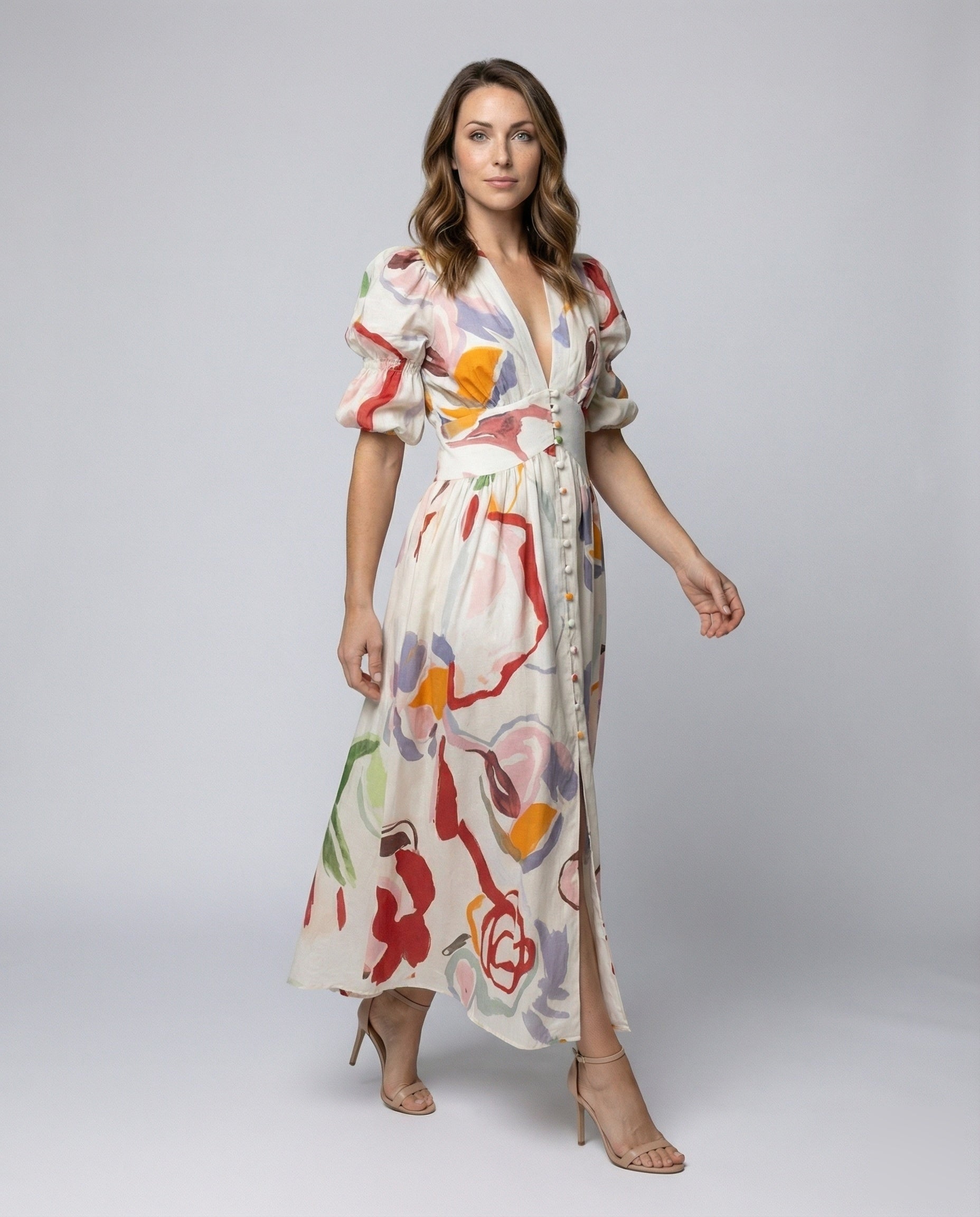 Damen V-Ausschnitt-Kleid Korsagen-Taille - Eveloria