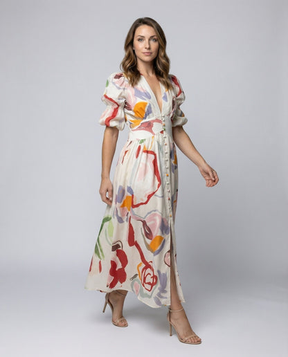 Damen V-Ausschnitt-Kleid Korsagen-Taille - Eveloria