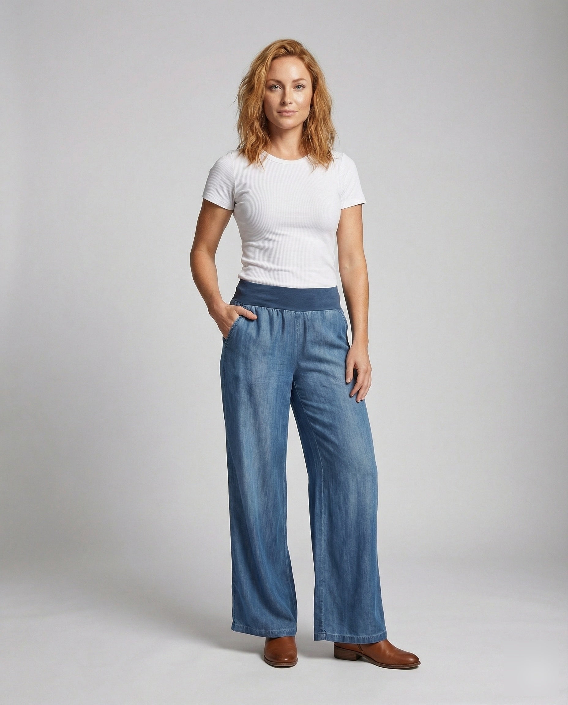 Damen Palazzo-Hose Denim-Look - Eveloria
