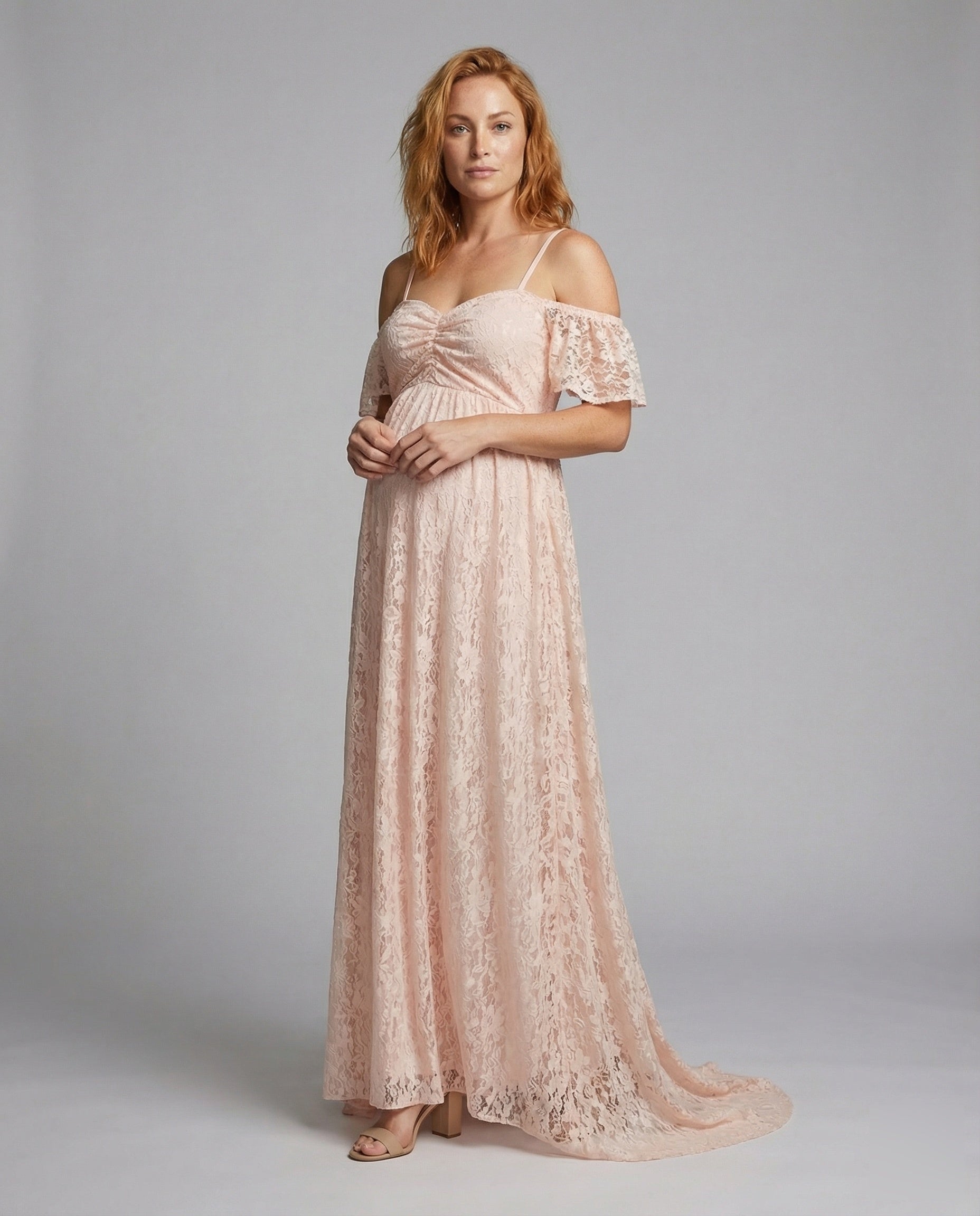 Damen Umstandsmaxikleid Spitze Schleppe - Eveloria