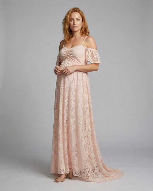 Damen Umstandsmaxikleid Spitze Schleppe - Eveloria
