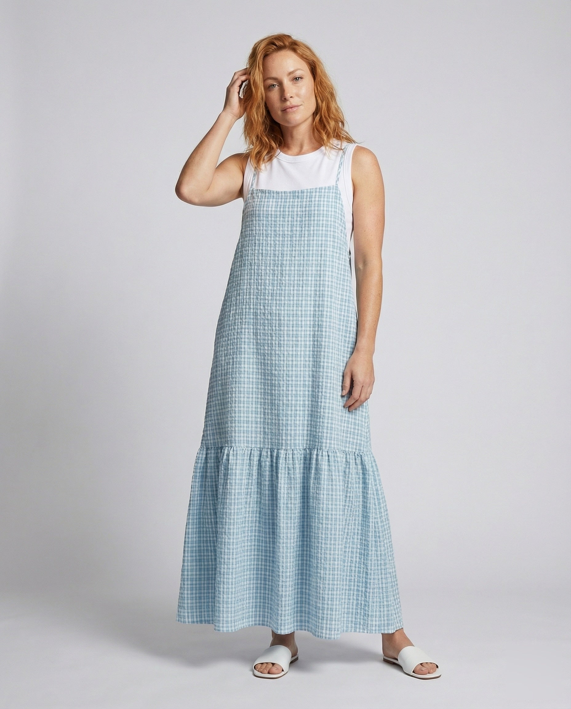 Damen Maxikleid Vichy-Karo Baumwolle Schwarz-Weiß - Eveloria