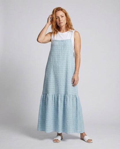 Damen Maxikleid Vichy-Karo Baumwolle Schwarz-Weiß - Eveloria
