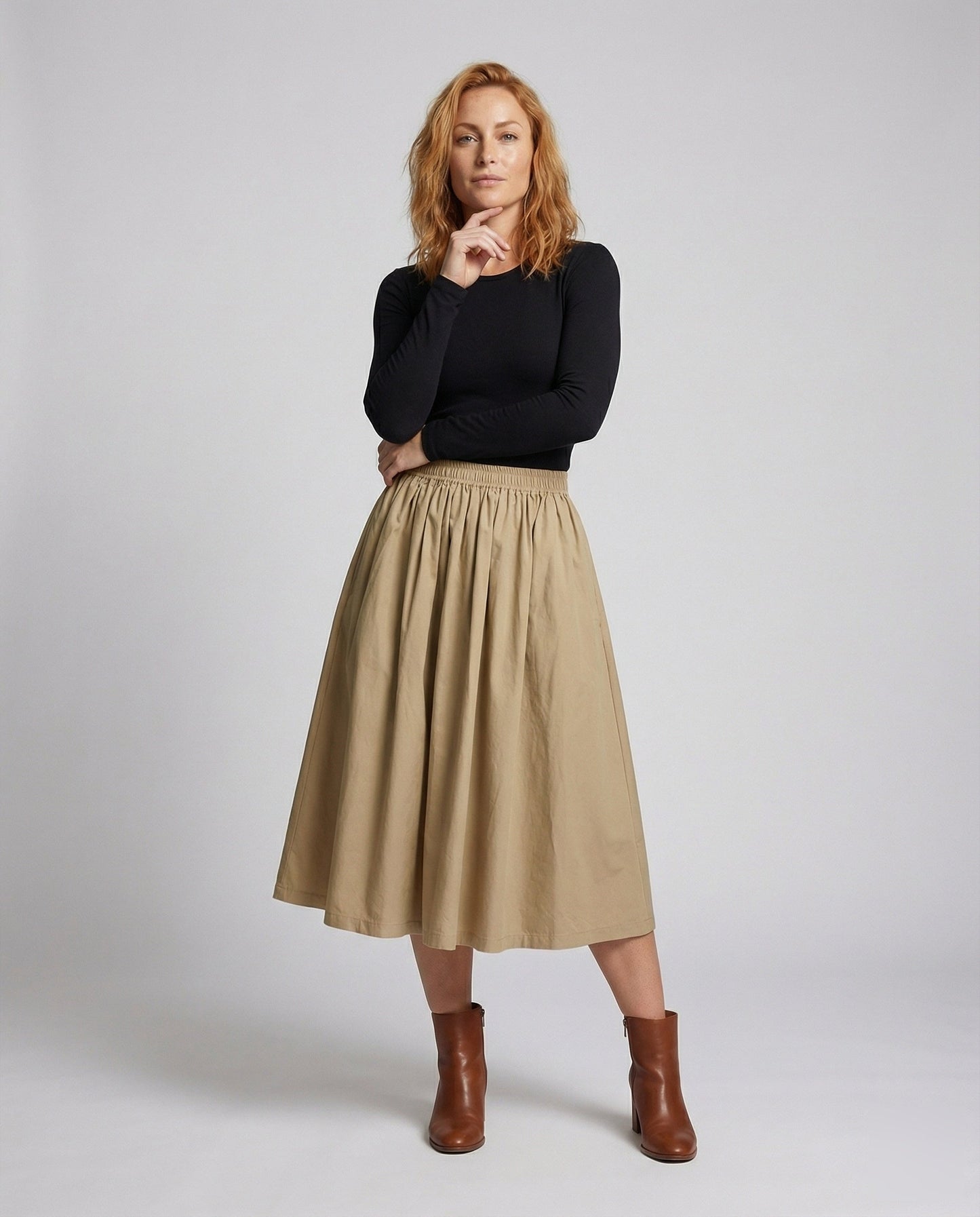 Damen Midirock Voluminös Smokbund Schwarz - Eveloria