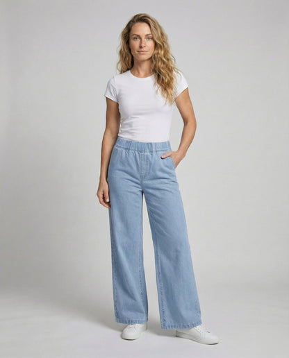 Damen Palazzo-Hose Weite Denim Blau - Eveloria