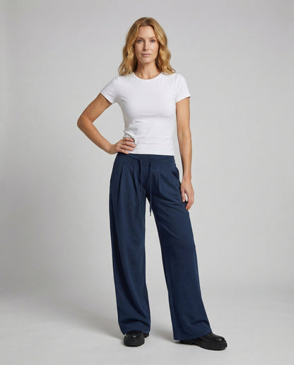 Damen Jogginghose Weite Plissee Rippbund Schwarz - Eveloria