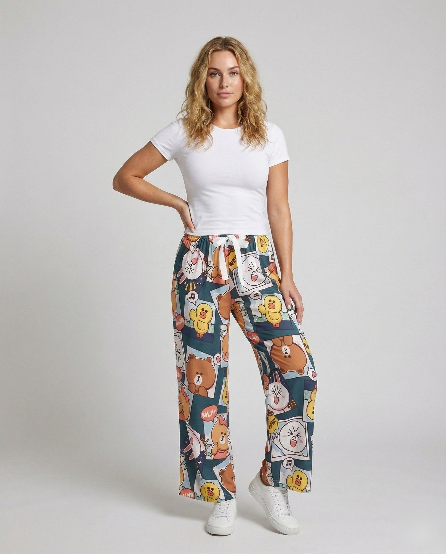 Damen Pyjama-Hose weite Bein mit Zierschleife - Eveloria