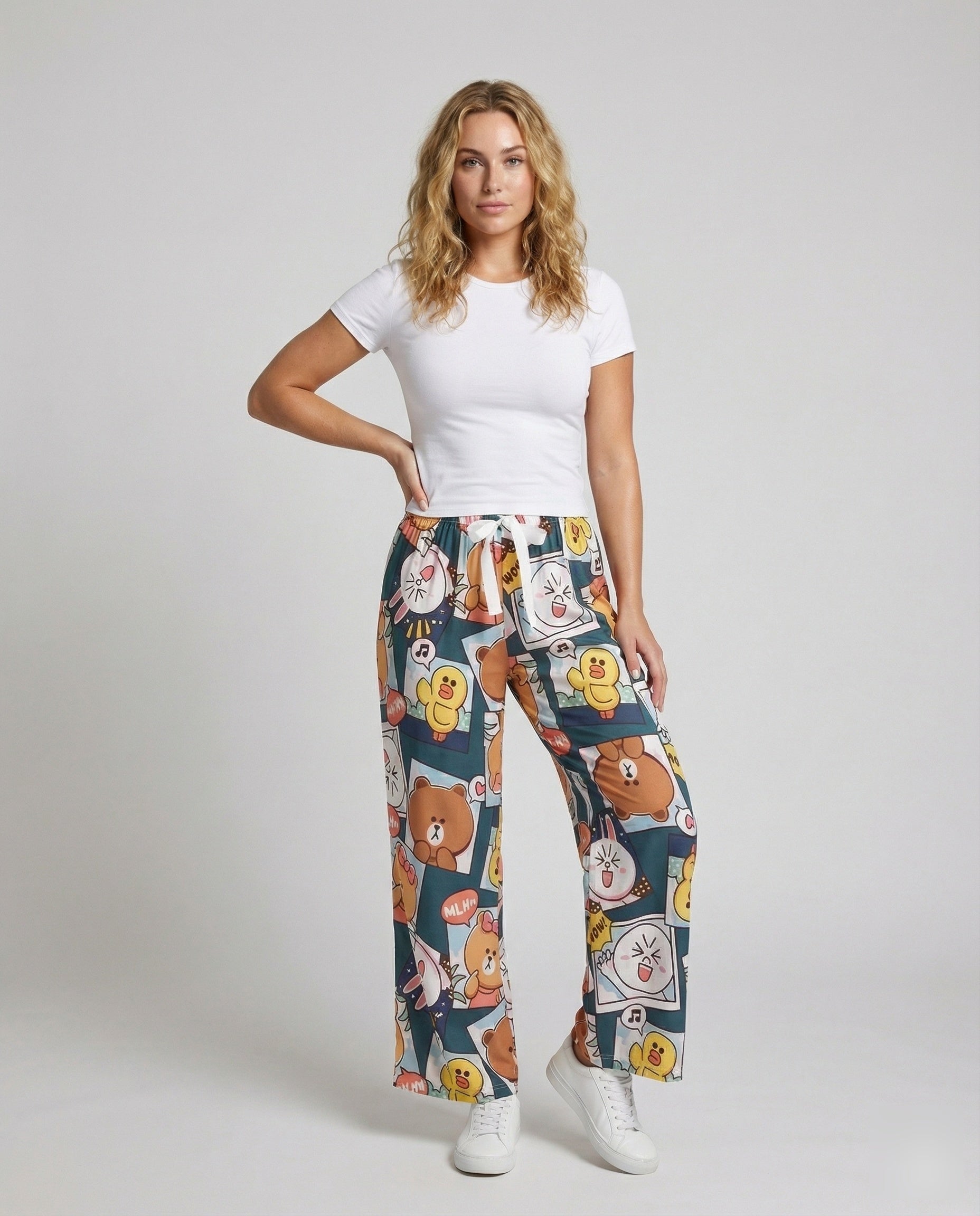 Damen Pyjama-Hose weite Bein mit Zierschleife - Eveloria