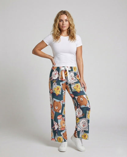 Damen Pyjama-Hose weite Bein mit Zierschleife - Eveloria
